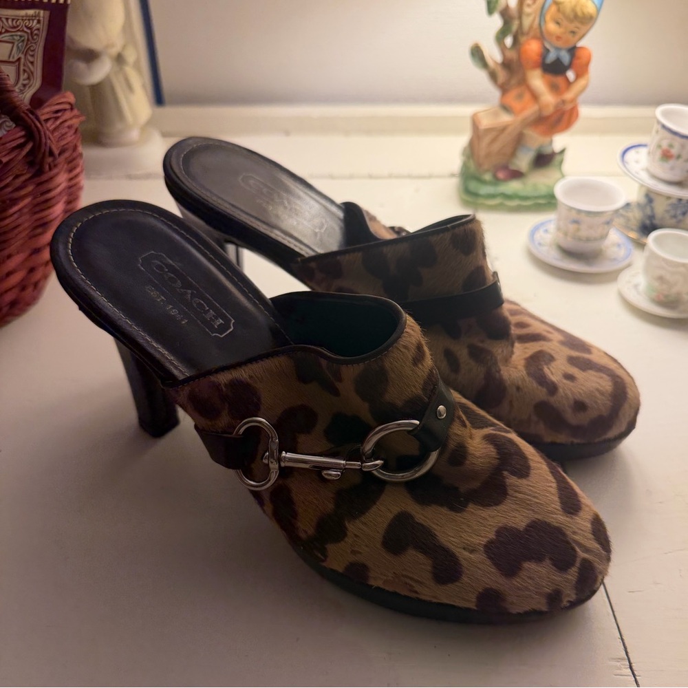 Coach Leopard Print Mule Clogs in Brown and Black
